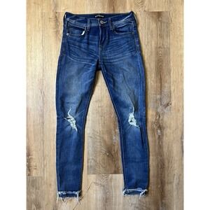 Express Jeans Womens 2 Mid Rise Skinny Ankle Legging Denim Distressed Stretch‎